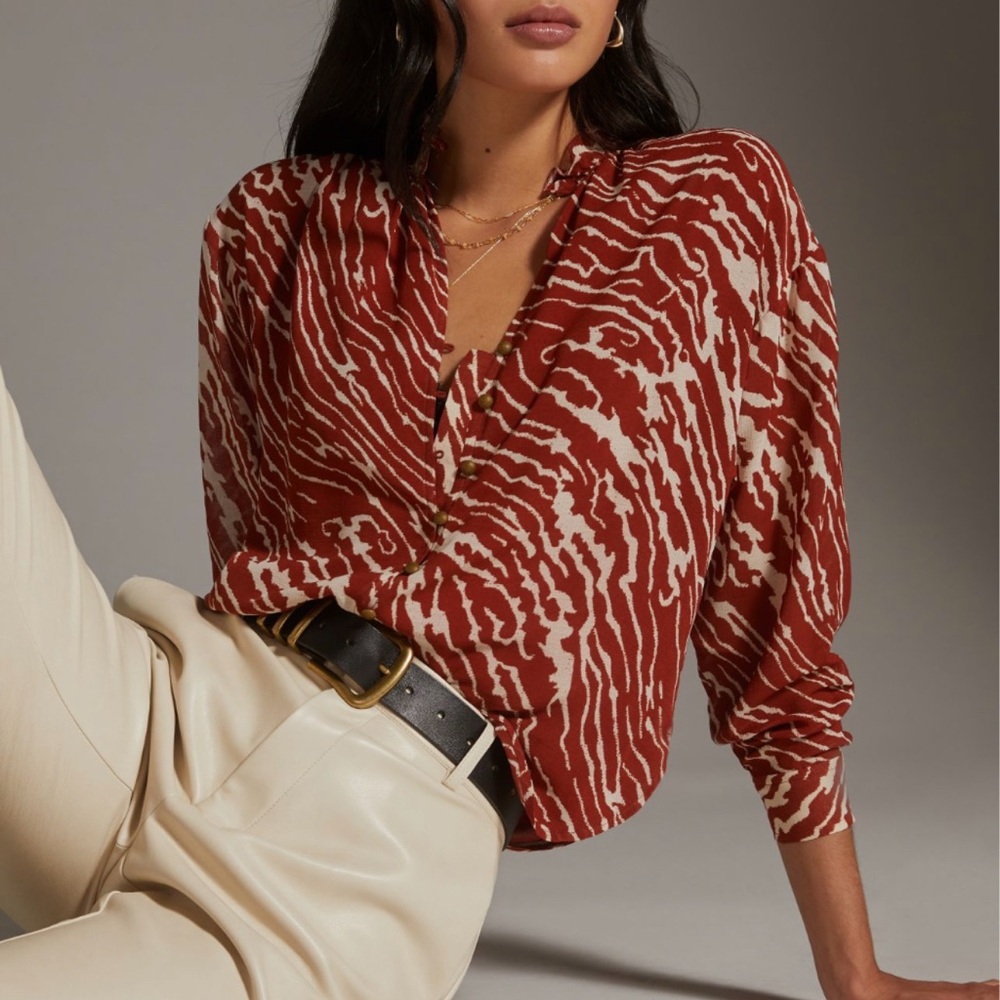Chic Women's Red and Cream Blouse